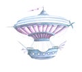 Cartoon Fairy Airship, Light Blue Hot Air Balloon and Airship Royalty Free Stock Photo