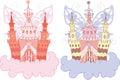 Cartoon fairy castle on a cloud