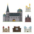 Cartoon fairy tale castle tower icon cute architecture fantasy house fairytale medieval and princess stronghold design