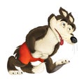 Cartoon fairy tale character for different usage - funny wolf is walking around because his stomach aches