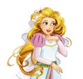 cartoon fairy tale character - happy princess bride standing looking smiling - illustration for children