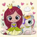 Cartoon fairy tale Princess and Unicorn Royalty Free Stock Photo