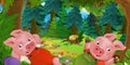 Cartoon fairy tale scene with pig farmer or worker on the meadow in the forest Royalty Free Stock Photo