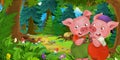 Cartoon fairy tale scene with pig farmer or worker on the meadow in the forest Royalty Free Stock Photo