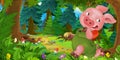 Cartoon fairy tale scene with pig farmer or worker on the meadow in the forest Royalty Free Stock Photo