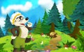 Cartoon fairy tale scene with wolf on the meadow in the forest - illustration