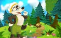 Cartoon fairy tale scene with wolf on the meadow in the forest - illustration