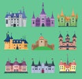 Cartoon fairy tale vector castle key-stone palace tower icon knight medieval architecture castle building illustration