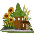 Cartoon fairytale acorn house for little animals and fantasy inhabitants.