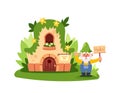 Cartoon Fairytale Elf Or Dwarf House, Fantasy Dwelling For Fairy Or Gnome. Stone Home With Wooden Door Royalty Free Stock Photo