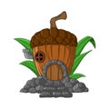 Cartoon fairytale house in the form of an acorn