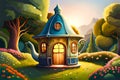Cartoon fairytale teapot house with garden