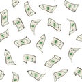 Cartoon Falling Dollars Money Concept Seamless Pattern Background. Vector