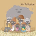 Cartoon family with air pollution