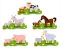 Cartoon family of farm animals, cute little animals and their mothers. Charming wild and domestic children and parents