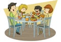 Cartoon family having breakfast.