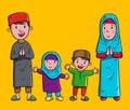 Cartoon family of moslem, arabian character vector