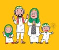 Cartoon family of moslem, arabian character vector