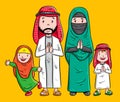 Cartoon family of moslem, arabian character vector