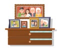 Cartoon family portraits on wardrobe