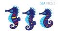 Cartoon family sea horse set. Vector illustration Royalty Free Stock Photo