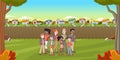 Cartoon family in suburb neighborhood. Royalty Free Stock Photo