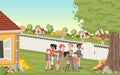 Cartoon family in suburb neighborhood. Royalty Free Stock Photo