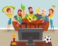 Cartoon family watching a football match on TV