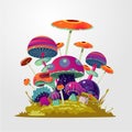 Cartoon fantasy mushroom background. Fantasy illustration with magic fungus. Vector concept illustration for game design