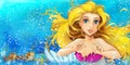 Cartoon fantasy scene of natural underwater kingdom - beautiful manga girl Royalty Free Stock Photo