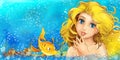 Cartoon fantasy scene of natural underwater kingdom - beautiful manga girl Royalty Free Stock Photo