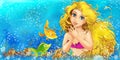 Cartoon fantasy scene of natural underwater kingdom - beautiful manga girl Royalty Free Stock Photo