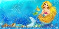 Cartoon fantasy scene of natural underwater kingdom - beautiful manga girl Royalty Free Stock Photo