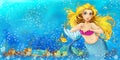 Cartoon fantasy scene of natural underwater kingdom - beautiful manga girl Royalty Free Stock Photo