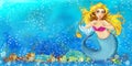 Cartoon fantasy scene of natural underwater kingdom - beautiful manga girl Royalty Free Stock Photo