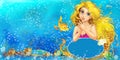 Cartoon fantasy scene of natural underwater kingdom - beautiful manga girl Royalty Free Stock Photo