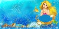 Cartoon fantasy scene of natural underwater kingdom - beautiful manga girl Royalty Free Stock Photo