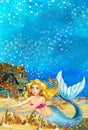 Cartoon fantasy scene underwater creature - mermaid - beautiful manga girl Royalty Free Stock Photo