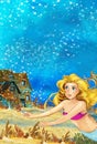 Cartoon fantasy scene underwater creature - mermaid - beautiful manga girl Royalty Free Stock Photo