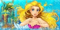 Cartoon fantasy scene of underwater kingdom - beautiful manga girl Royalty Free Stock Photo