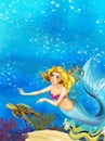 Cartoon fantasy scene on underwater kingdom - beautiful manga girl - mermaid Royalty Free Stock Photo