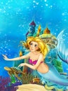 Cartoon fantasy scene on underwater kingdom - beautiful manga girl - mermaid Royalty Free Stock Photo