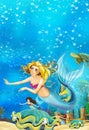 Cartoon fantasy scene on underwater kingdom - beautiful manga girl - mermaid Royalty Free Stock Photo