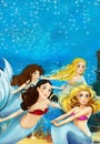 Cartoon fantasy scene on underwater kingdom - beautiful manga girl - mermaid friends Royalty Free Stock Photo