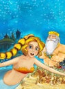 Cartoon fantasy scene on underwater kingdom - beautiful manga girl - mermaid Royalty Free Stock Photo