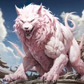 A cartoon Fantasy of a white monster wolf with a pink tail Royalty Free Stock Photo