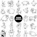 Cartoon farm animal characters black and white set Royalty Free Stock Photo