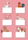 cartoon farm animal characters with cards design set