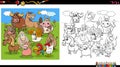 Cartoon farm animal characters group coloring book page Royalty Free Stock Photo