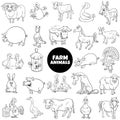 Cartoon farm animal characters set coloring book page Royalty Free Stock Photo